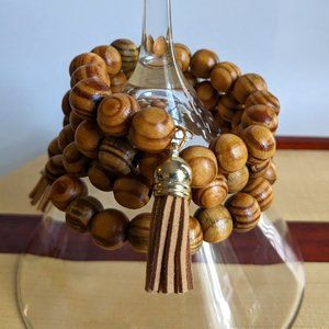 Light brown wooden beaded wire wrap bracelet